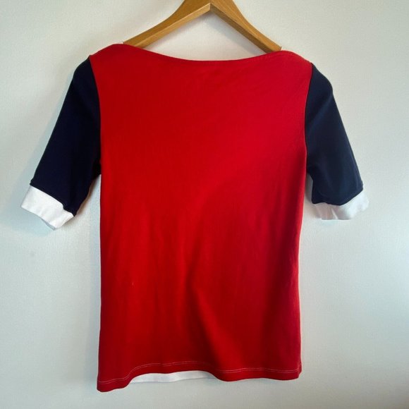 y2k Tommy Hilfiger Women's T-Shirt/Blouse Short-Sleeve Boat Neck Top M - Picture 6 of 7